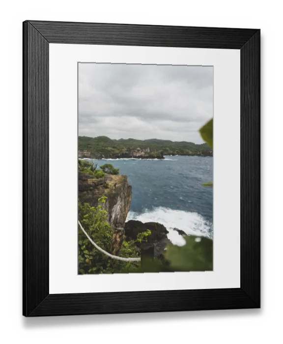 Framed Print : Coastal landscape with green cliffs and strong waves Framed Print : Coastal landscape with green cliffs and strong waves