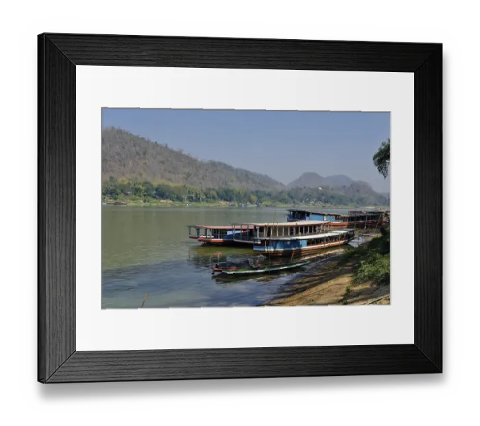 Framed Print : Mekong boats on the riverbank, Luang Prabang, Laos