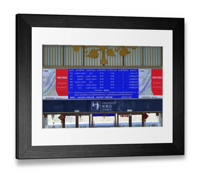 Framed Print : Display board on Laotian table in the waiting hall of the modern railway station of Luang Prabang of the Laos-China Framed Print : Display board on Laotian table in the waiting hall of the modern railway station of Luang Prabang of the Laos-China