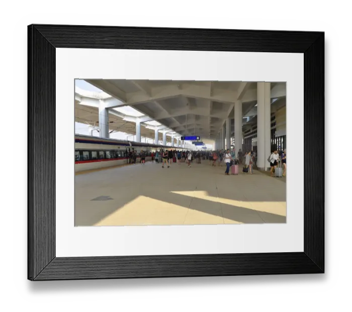 Framed Print : Express train of the Laos-China Railway LCR at the platform of the modern railway station of Vientiane