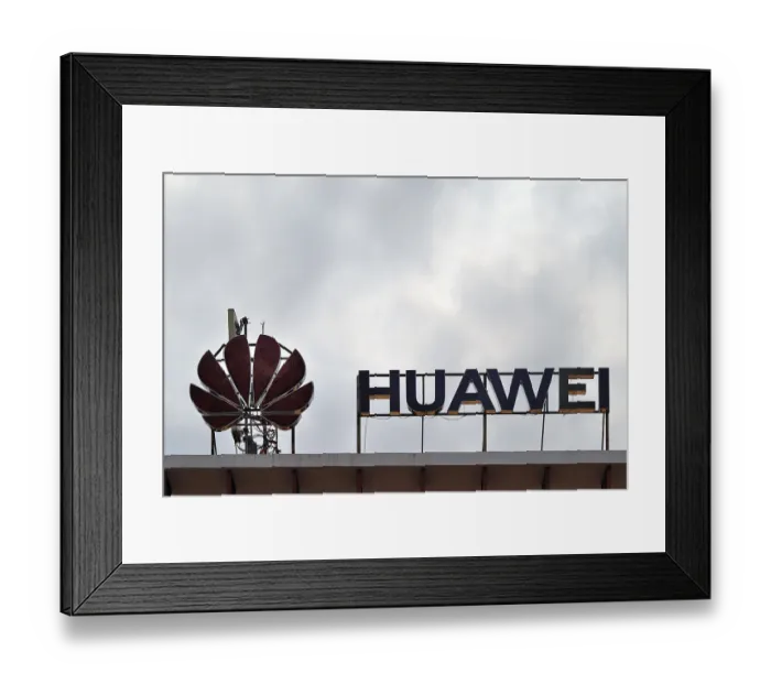 Framed Print : Company logo of the Chinese electronics giant HUAWEI