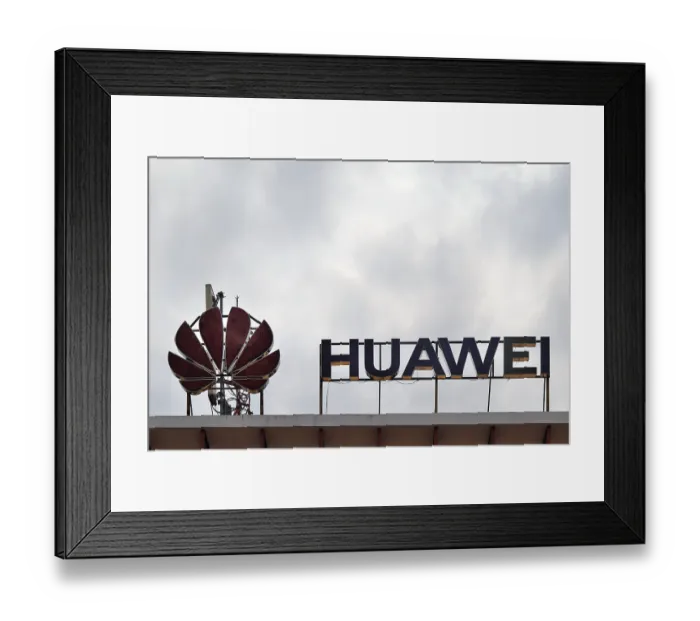 Framed Print : Company logo of the Chinese electronics giant HUAWEI