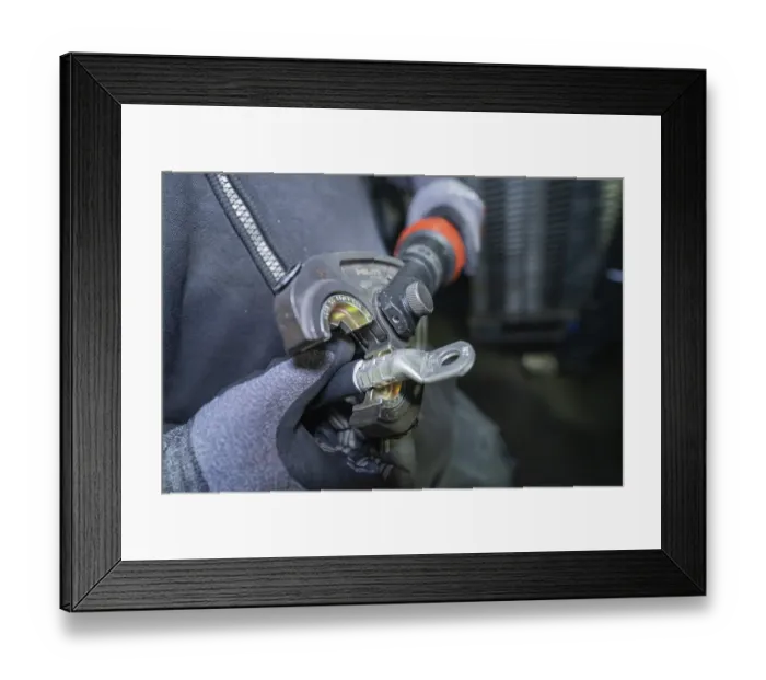 Framed Print : Tool in use for pressing an electrical connection