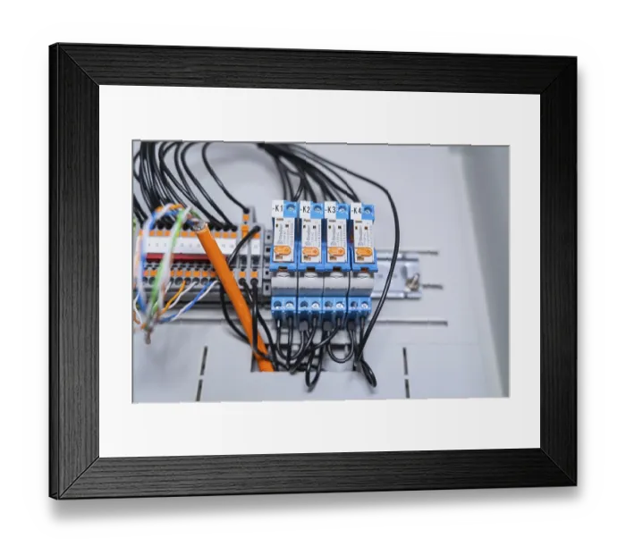 Framed Print : Functional arrangement of blue relays Framed Print : Functional arrangement of blue relays