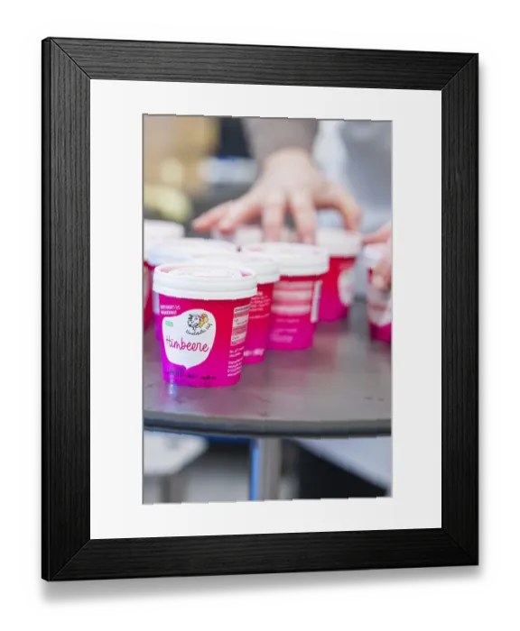 Framed Print : Several pink cups of raspberry ice cream are ready on a table Framed Print : Several pink cups of raspberry ice cream are ready on a table
