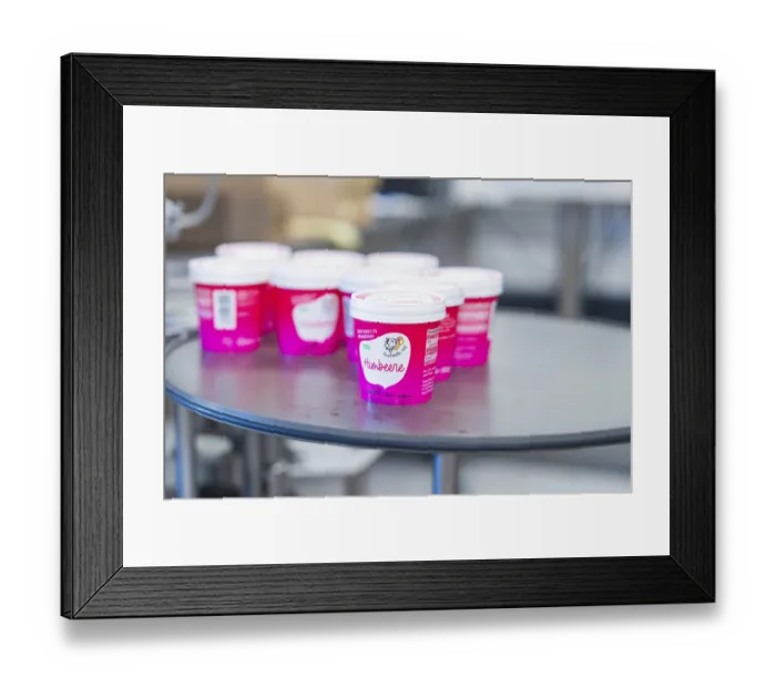 Framed Print : Several pink raspberry-flavoured sundaes standing close together on the table Framed Print : Several pink raspberry-flavoured sundaes standing close together on the table