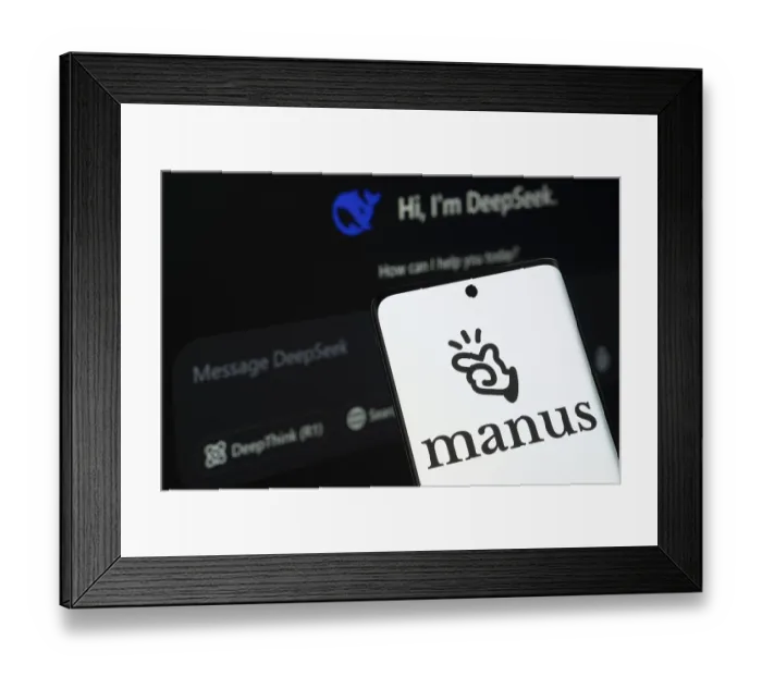 Framed Print : Manus Ai logo is seen on a smartphone Framed Print : Manus Ai logo is seen on a smartphone