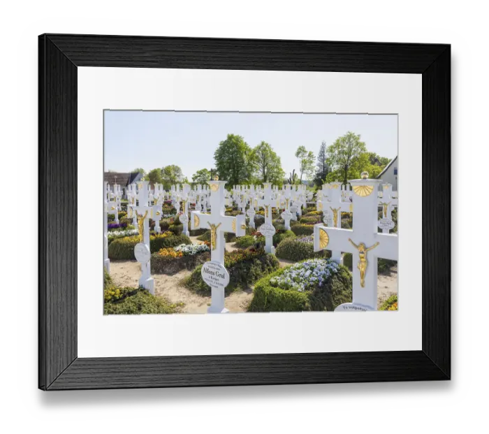Framed Print : White wooden crosses at the heritage-protected Sorbian cemetery in Ralbitz