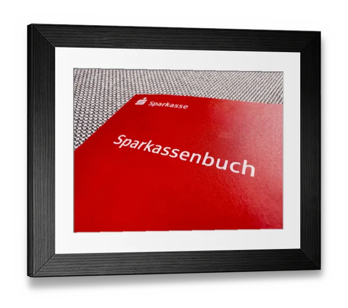 Framed Print : Savings book of a savings bank