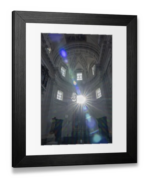 Framed Print : Inside The Beautiful Baroque Cathedral St Ursus with Sunlight and Lens Flare in a Sunny Day in Solothurn