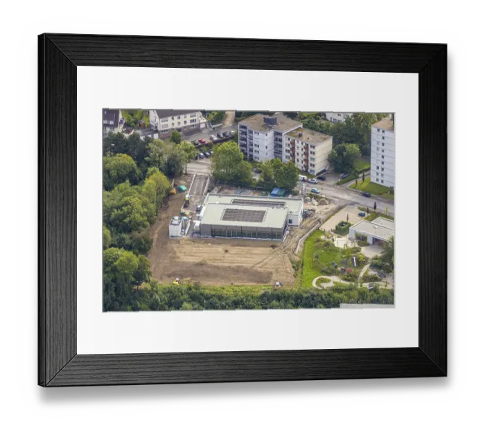 Framed Print : Aerial view, construction site with new swimming pool
