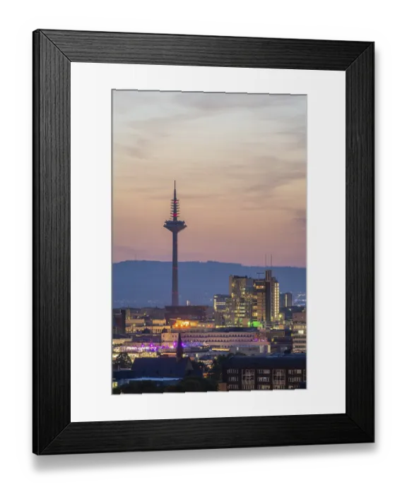 Framed Print : FRANKFURT, GERMANY, JUNE 12, 2025: Illuminated Europaturm Telecommunications Tower in Frankfurt City at Night Framed Print : FRANKFURT, GERMANY, JUNE 12, 2025: Illuminated Europaturm Telecommunications Tower in Frankfurt City at Night