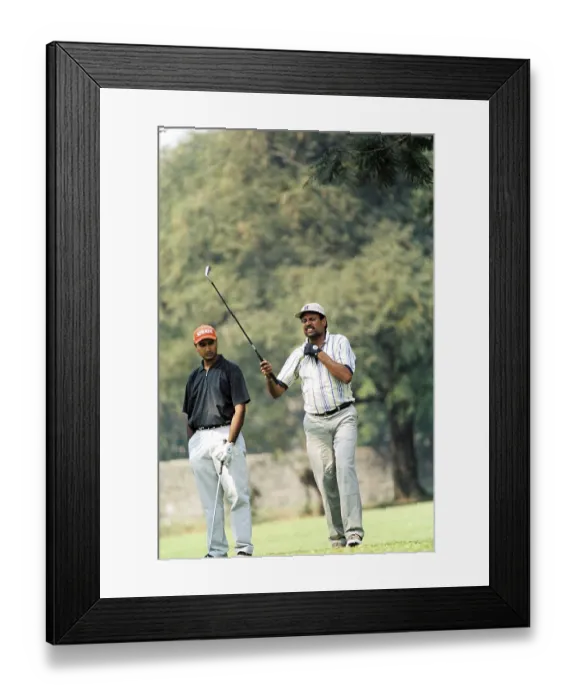 Framed Print : South asian indian cricketer and Former Indian cricket captain Kapil Dev playing golf at Bombay Presidency Golf Club