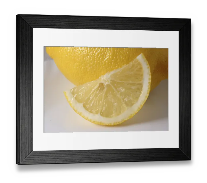 Framed Print : Fruit, One lemon and slice on the plate