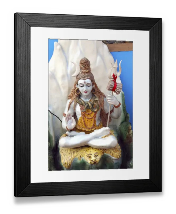Framed Print : Lord Shiva statue sitting on tiger skin