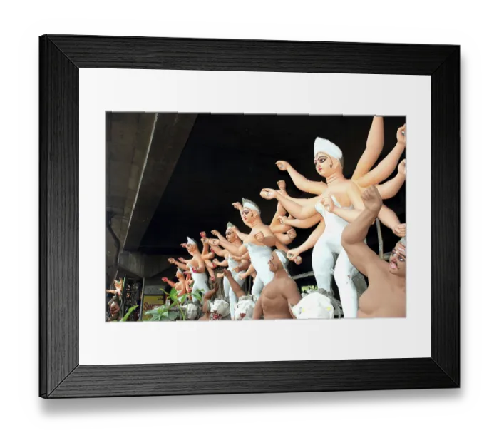Framed Print : Incomplete Durga idols with demon making at Kumartuli