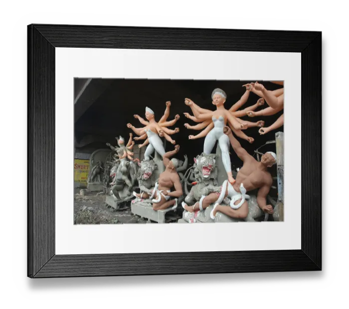 Framed Print : Incomplete Durga idols with demon making at Kumartuli