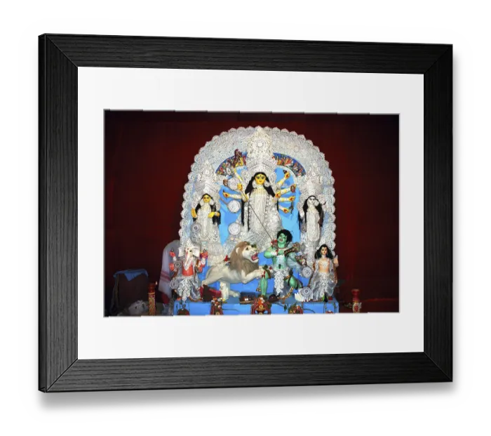 Framed Print : Durga clay model with statues of kartikeya ganesha and lakshmi saraswati on Durga puja