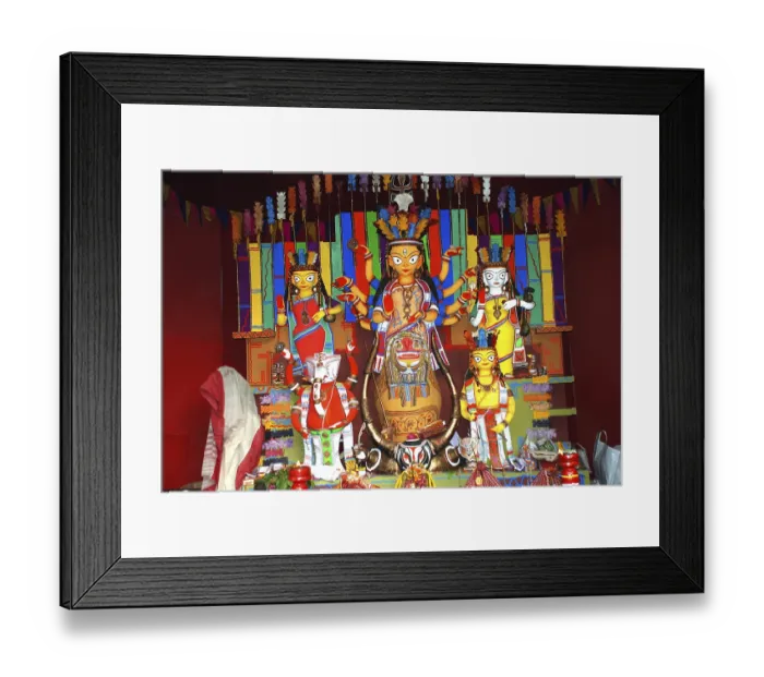 Framed Print : Durga clay model with statues of kartikeya ganesha and lakshmi saraswati on Durga puja