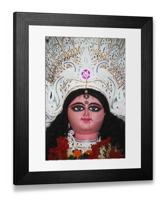 Framed Print : Decorative Durga clay model showing third eye open on Durga puja