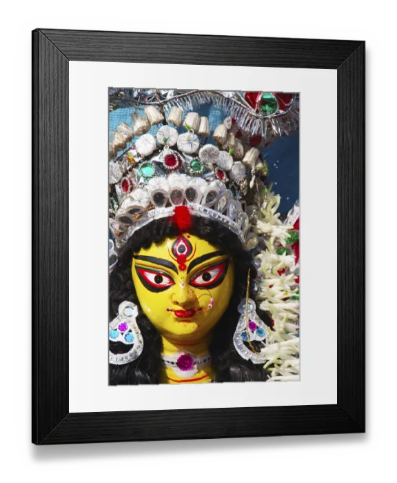 Framed Print : Decorative Durga clay model showing third eye open on Durga puja