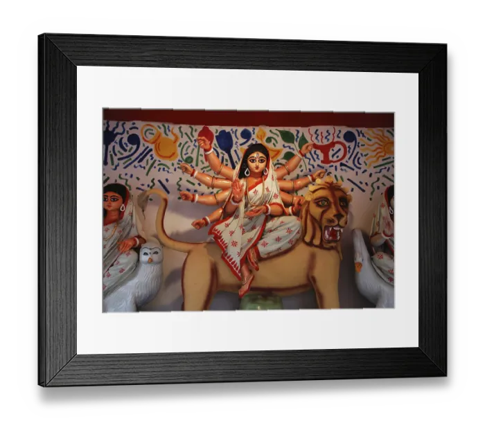 Framed Print : Durga clay model sitting on lion on Durga puja