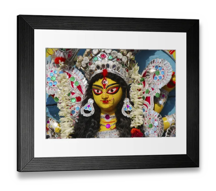 Framed Print : Decorative Durga clay model showing third eye open on Durga puja