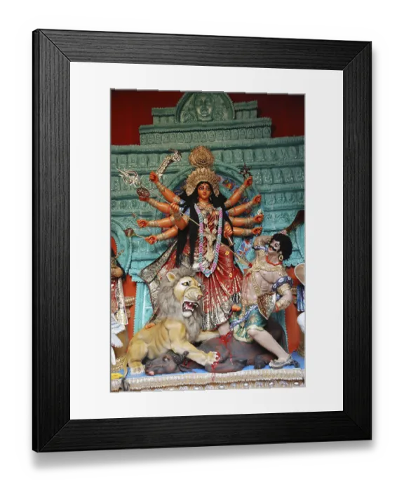 Framed Print : Durga clay model killing demon mahishasura on Durga puja