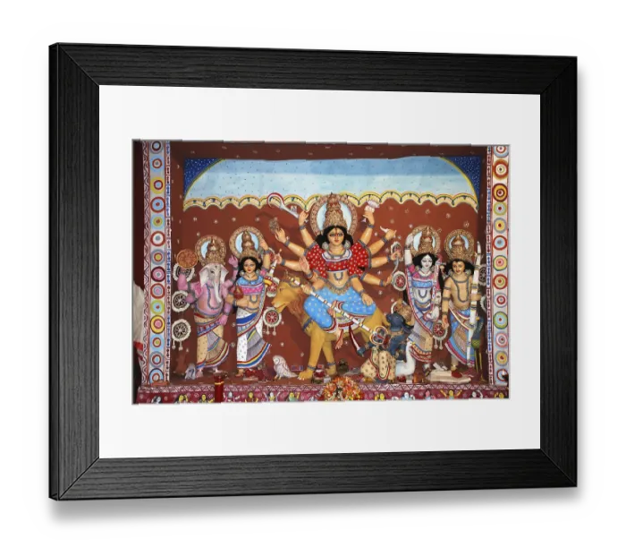 Framed Print : Durga clay model killing demon with statues of kartikeya ganesha and lakshmi saraswati on Durga puja Framed Print : Durga clay model killing demon with statues of kartikeya ganesha and lakshmi saraswati on Durga puja