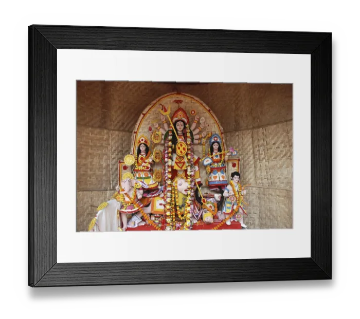 Framed Print : Durga clay model with statues of kartikeya ganesha and lakshmi saraswati on Durga puja Framed Print : Durga clay model with statues of kartikeya ganesha and lakshmi saraswati on Durga puja