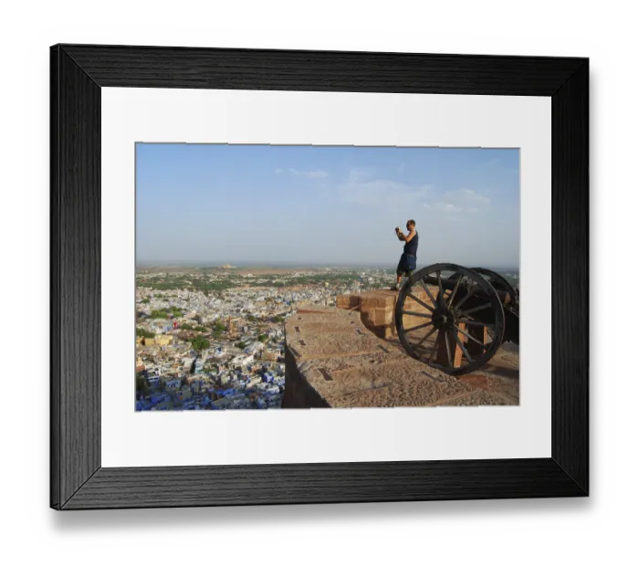 Framed Print : A foreign tourist on the ramp of mehrangarh fort