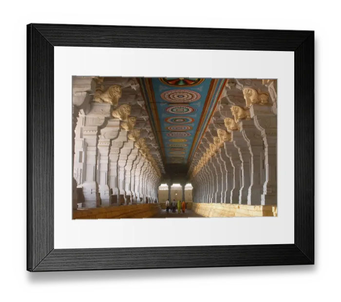 Framed Print : Richly decorated magnificent corridor at Rameswaram temple