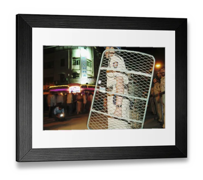 Framed Print : Riot police stand guard to prevent and untoward incident Framed Print : Riot police stand guard to prevent and untoward incident