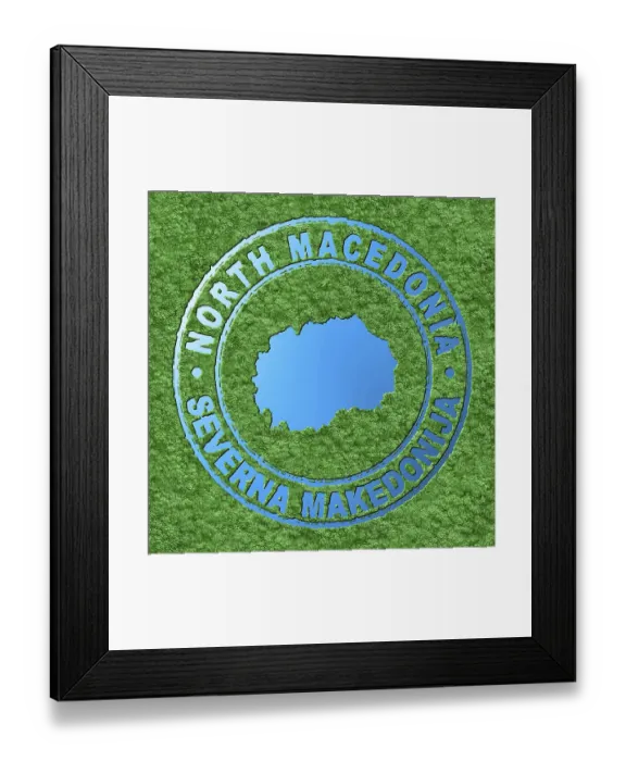 Framed Print : Map of North Macedonia, Forest with Water Map