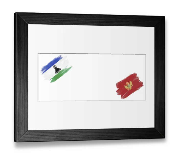 Framed Print : Lesotho and Montenegro Flags on White Background Framed Print : Lesotho and Montenegro Flags on White Background