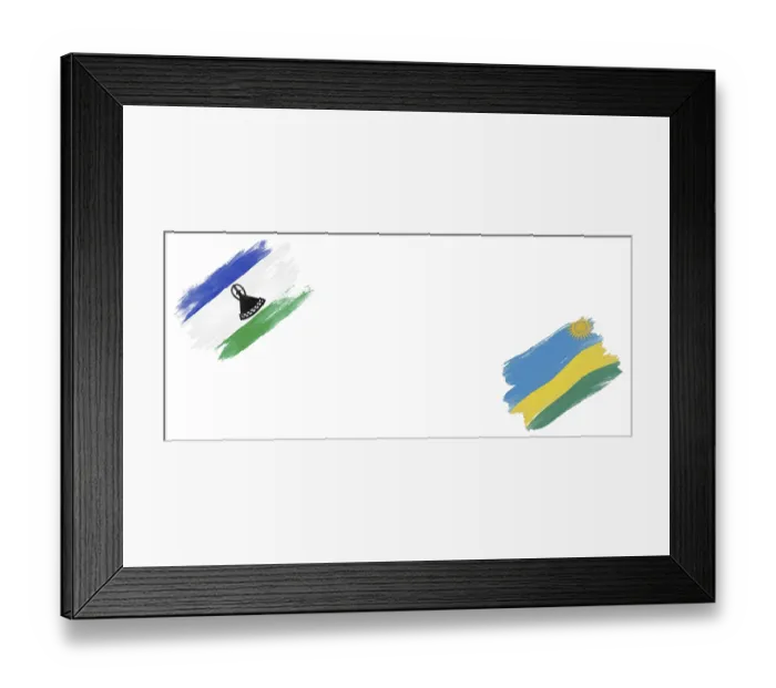 Framed Print : Lesotho and Rwanda Flags on White Background