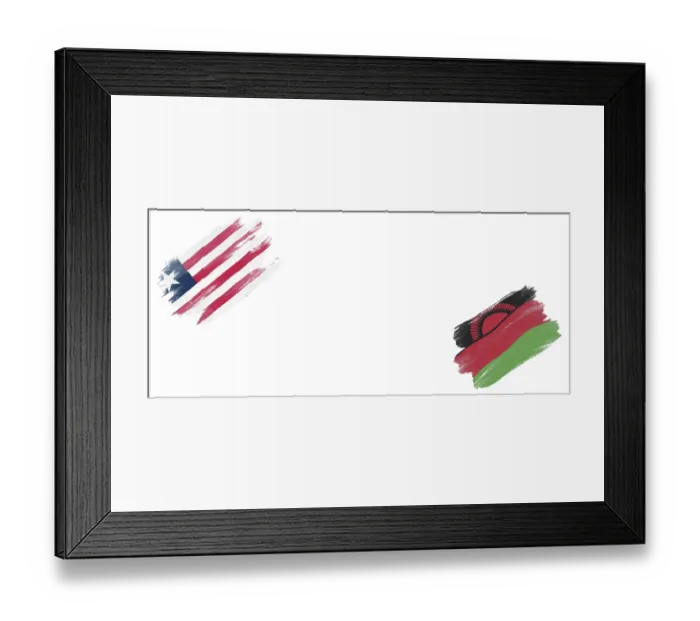 Framed Print : Liberia and Malawi Flags on White Background