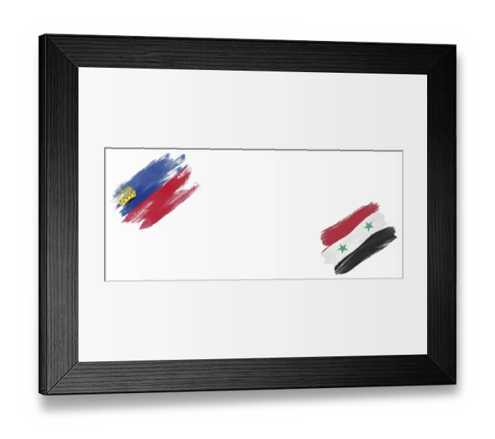 Framed Print : Liechtenstein and Syrian Arab Republic Flags on White Background