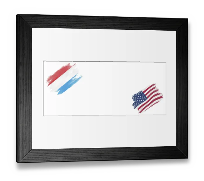 Framed Print : Luxembourg and United States Flags on White Background
