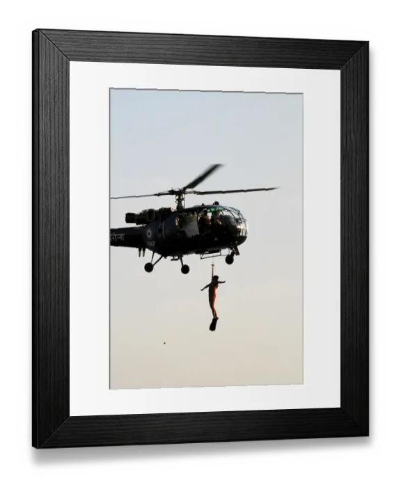 Framed Print : Demonstration of rescue operations by Indian Navy using Chetak helicopter at Gateway of India in Bombay Mumbai