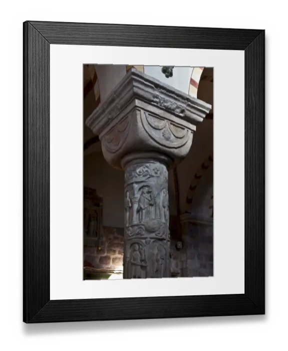 Framed Print : North-east Romanesque column in the nave with personifications of the vices