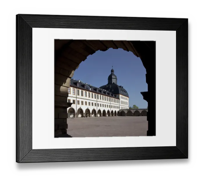 Framed Print : Eastern pavilion and southern part of the east wing seen through the arcade from the north-west
