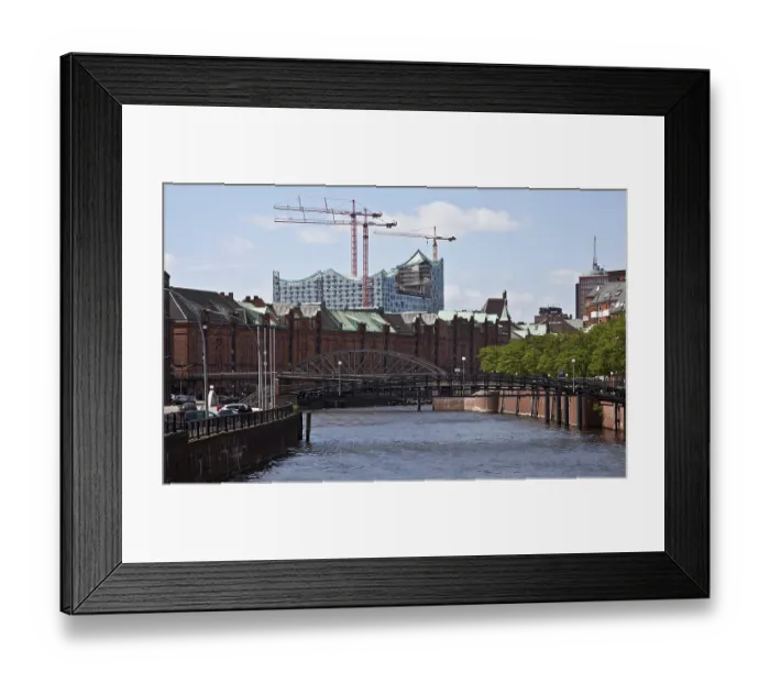 Framed Print : Customs canal to the west with Speicherstadt