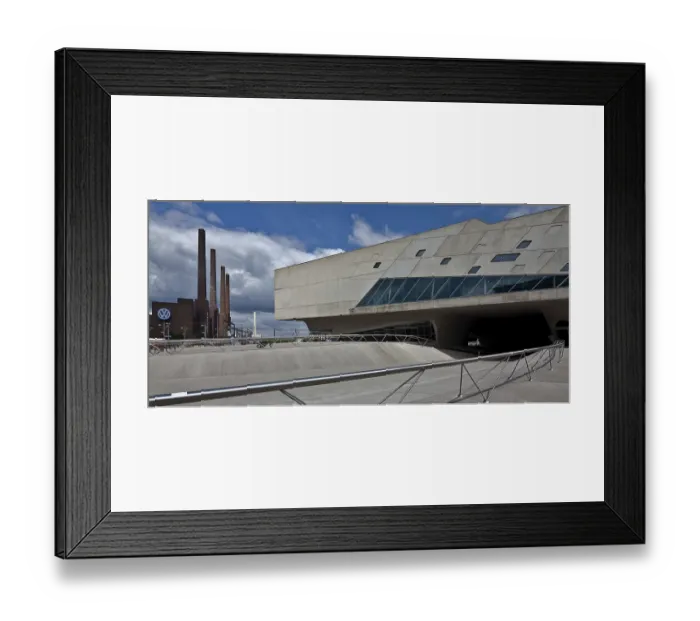Framed Print : Wolfsburg Science Museum PHAENO western part from south 2001-05 by Zaha Hadid left VW power station Framed Print : Wolfsburg Science Museum PHAENO western part from south 2001-05 by Zaha Hadid left VW power station