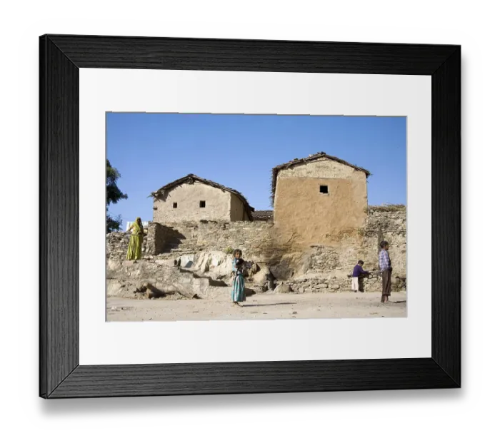 Framed Print : Two huts, tribal people in Bheel basti Framed Print : Two huts, tribal people in Bheel basti