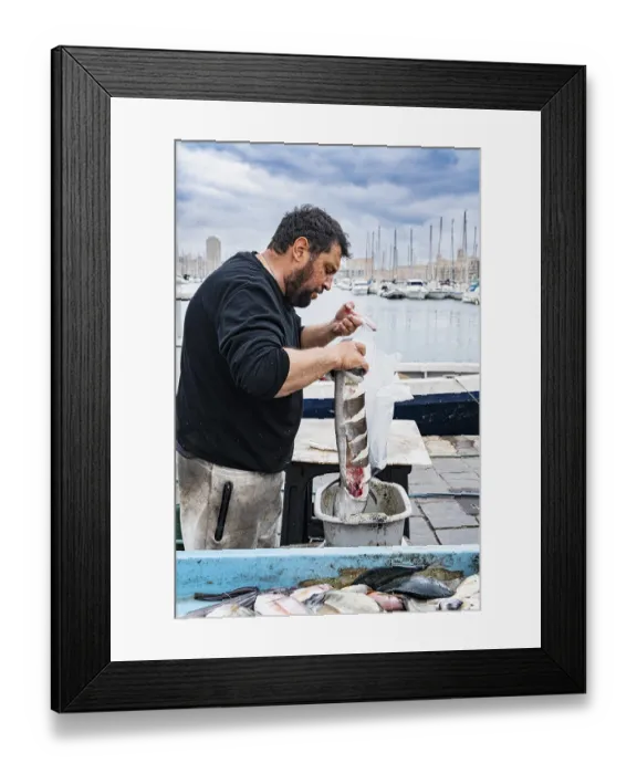 Framed Print : Fisherman at the Old Harbour, Marseille, France