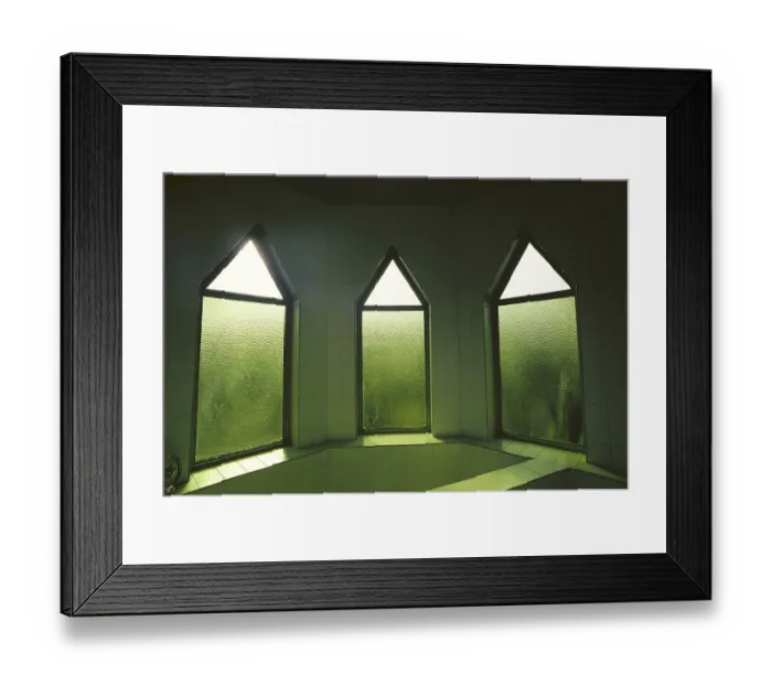 Framed Print : Interior with green color glass