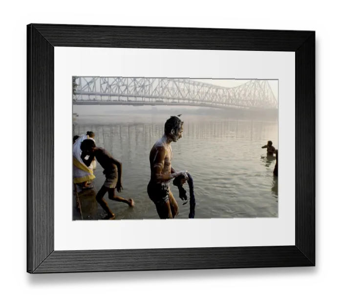 Framed Print : View of Howrah Bridge (Rabindra Setu) from Ghat On The River Hooghly A miracle of engineering skill