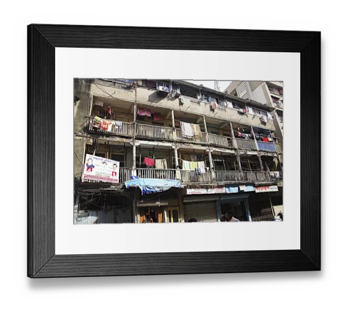 Framed Print : Old Desai building chawl mudroof mass urban housing Framed Print : Old Desai building chawl mudroof mass urban housing