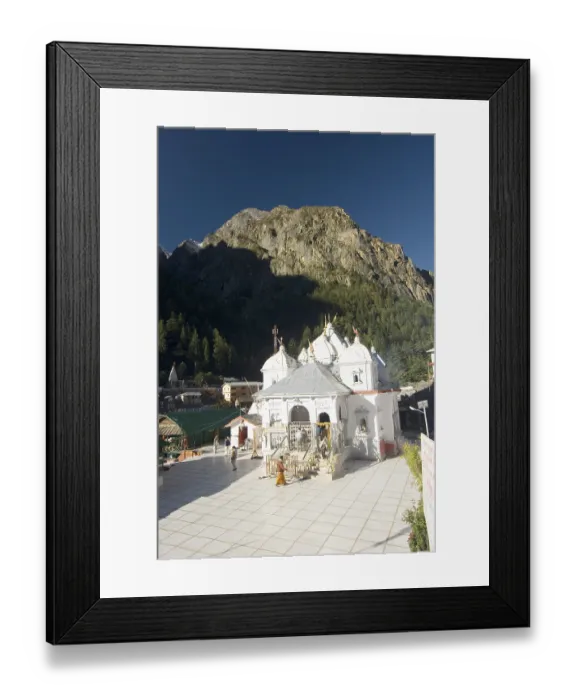 Framed Print : Temple of ganga river devi at Gangotri in morning time